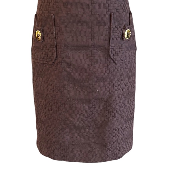 Milly of New York Brown Woven Textured Gold Button Detail Pencil Skirt - 8 - Picture 4 of 13